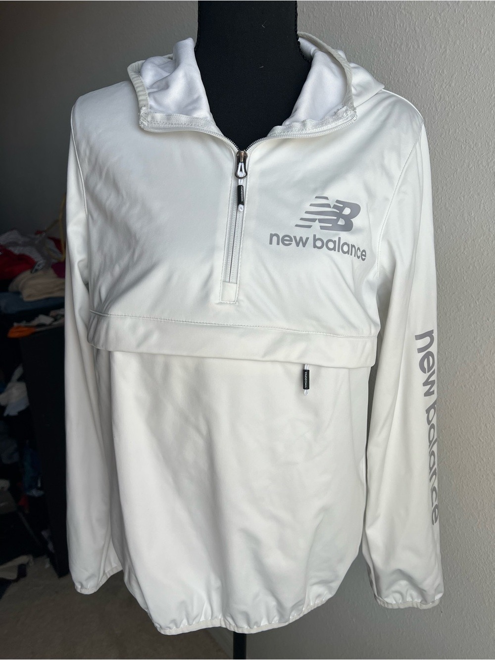 New Balance White Quarter-Zip Hooded Pullover